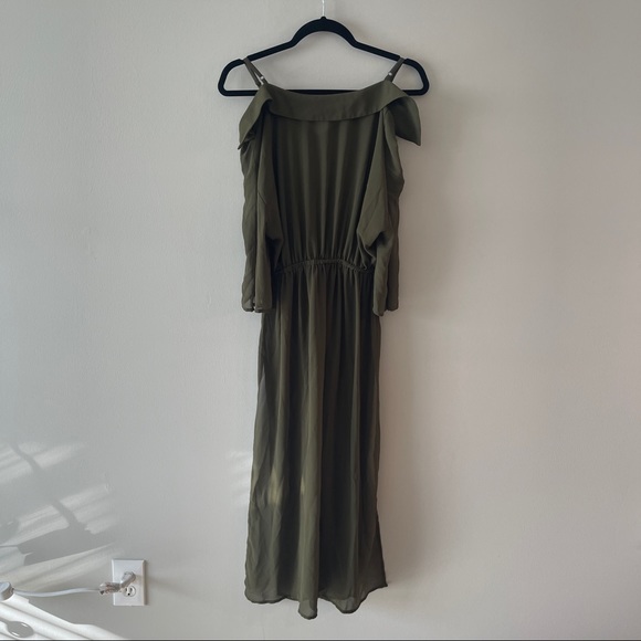 Flying Tomato Womens Blouse Sz Small Green Cold Shoulder Sheer Maxi - Picture 6 of 10